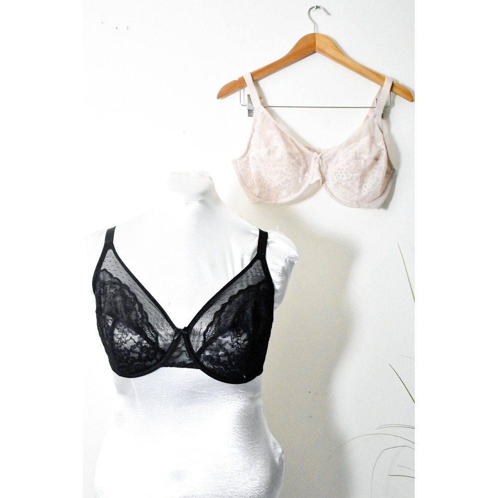 HSIA Lace Underwire Bra Bundle Women 36DDD Black Nude Modern Sheer Floral 2pk